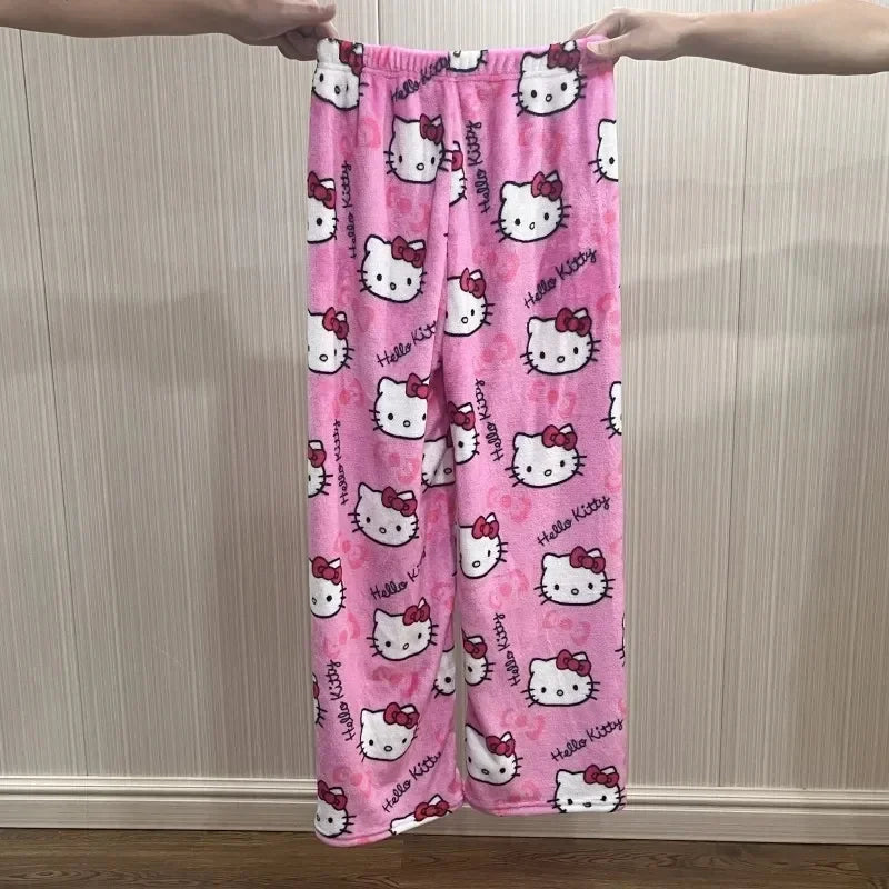 Autumn Fashion: Hello Kitty Y2K Flannel Pajama Pants for Women