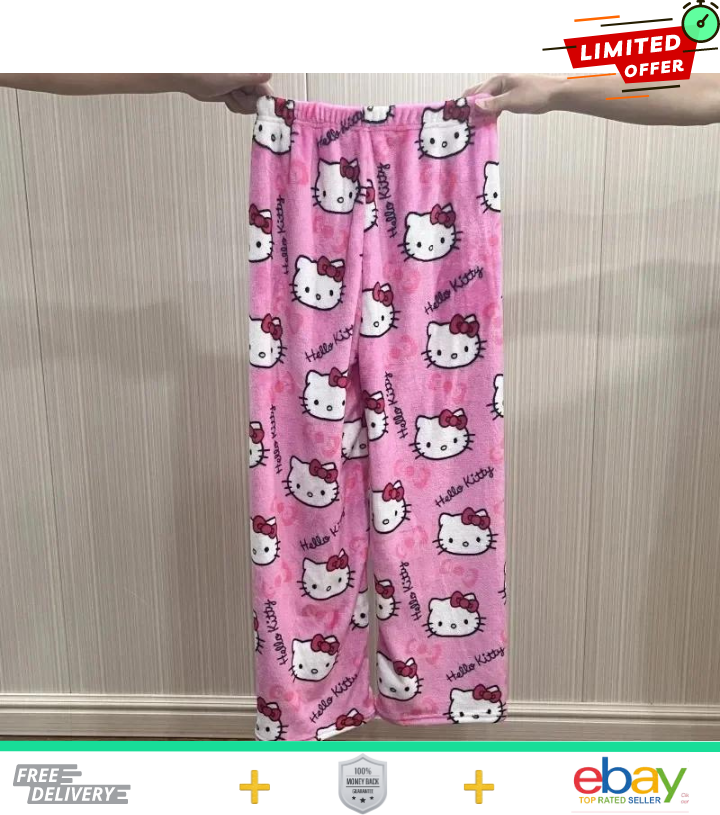 Hello Kitty Y2k Flannel Pajama Pants Women Autumn Warm Fashion