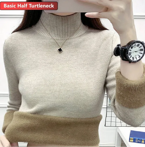 Women's Velvet-Lined Turtleneck Sweater for Winter Warmth