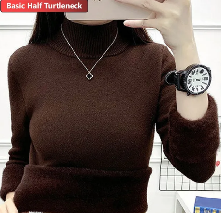 Women's Elegant Velvet-Lined Winter Turtleneck Sweater