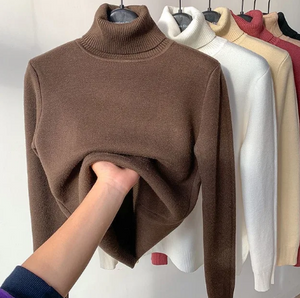 Elegant thicken velvet-lined turtleneck sweater for women's winter warmth