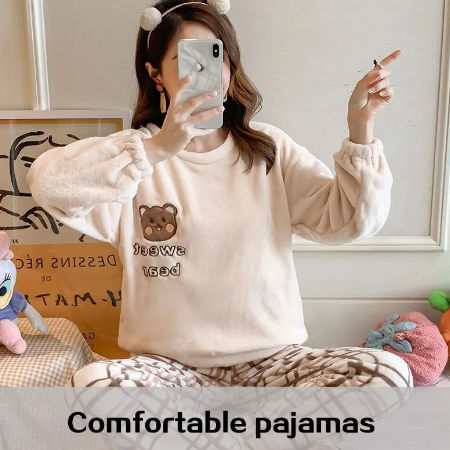 Women's Winter Pajama Set: Cartoon Flannel Loungewear