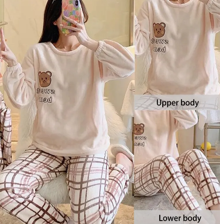 Cozy Cartoon Flannel Loungewear Set for Women's Winter