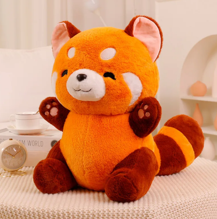 Red panda plushie doll with fluffy hair for kids.