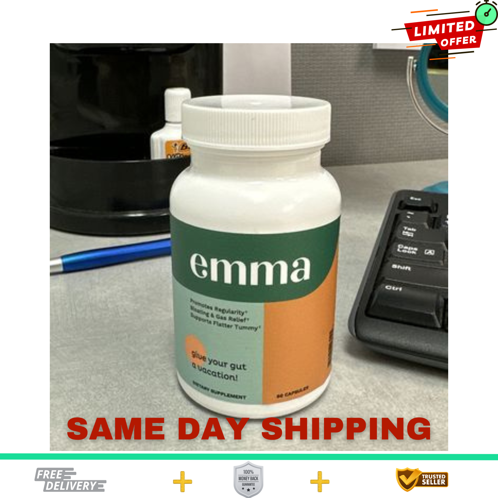 Emma Suppliment Gut Health Gas and Bloating Relief Constipation Leaky Gut Repair