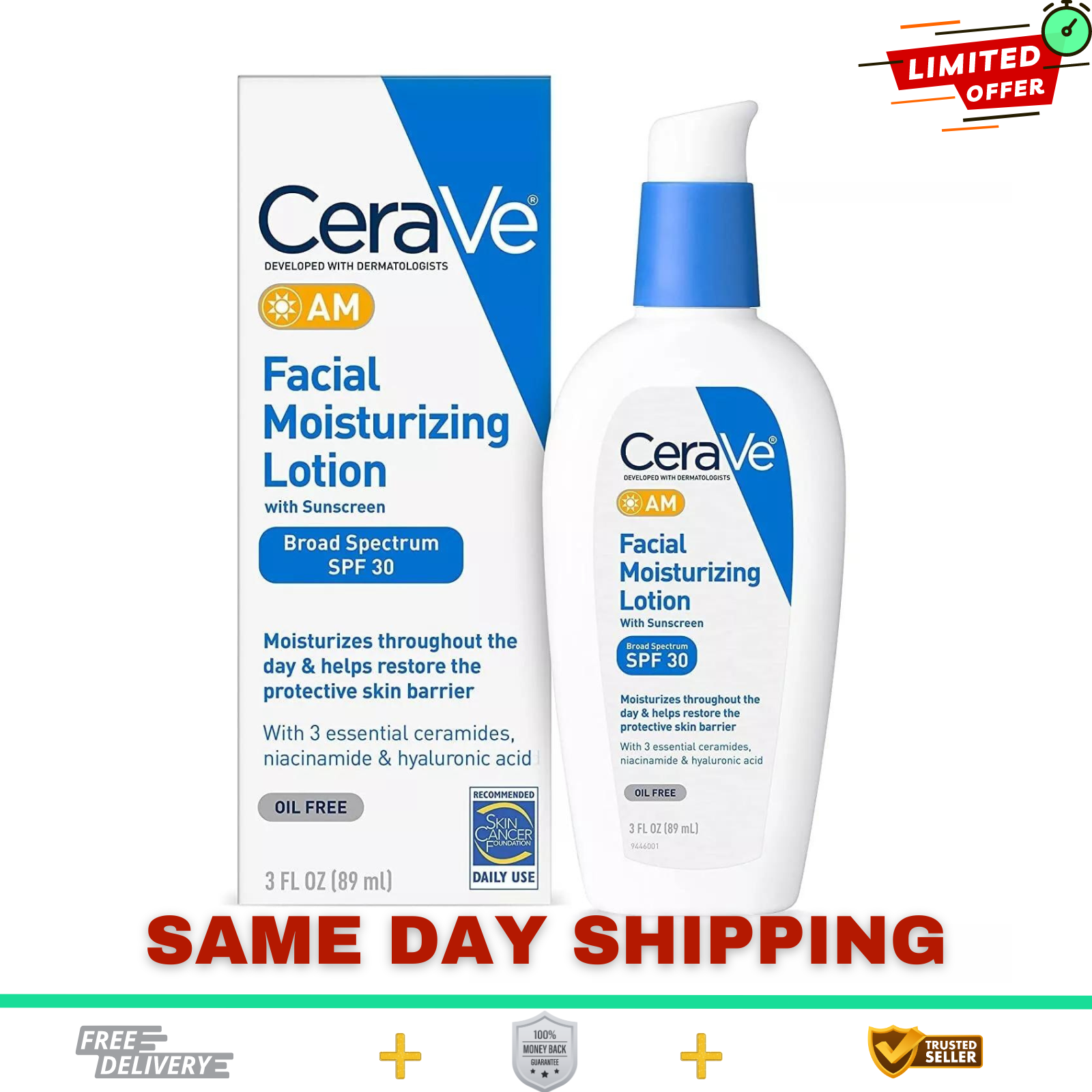 Cerave AM Facial Moisturizing Lotion SPF 30 Face Moisturizer 3 oz USA SELLER