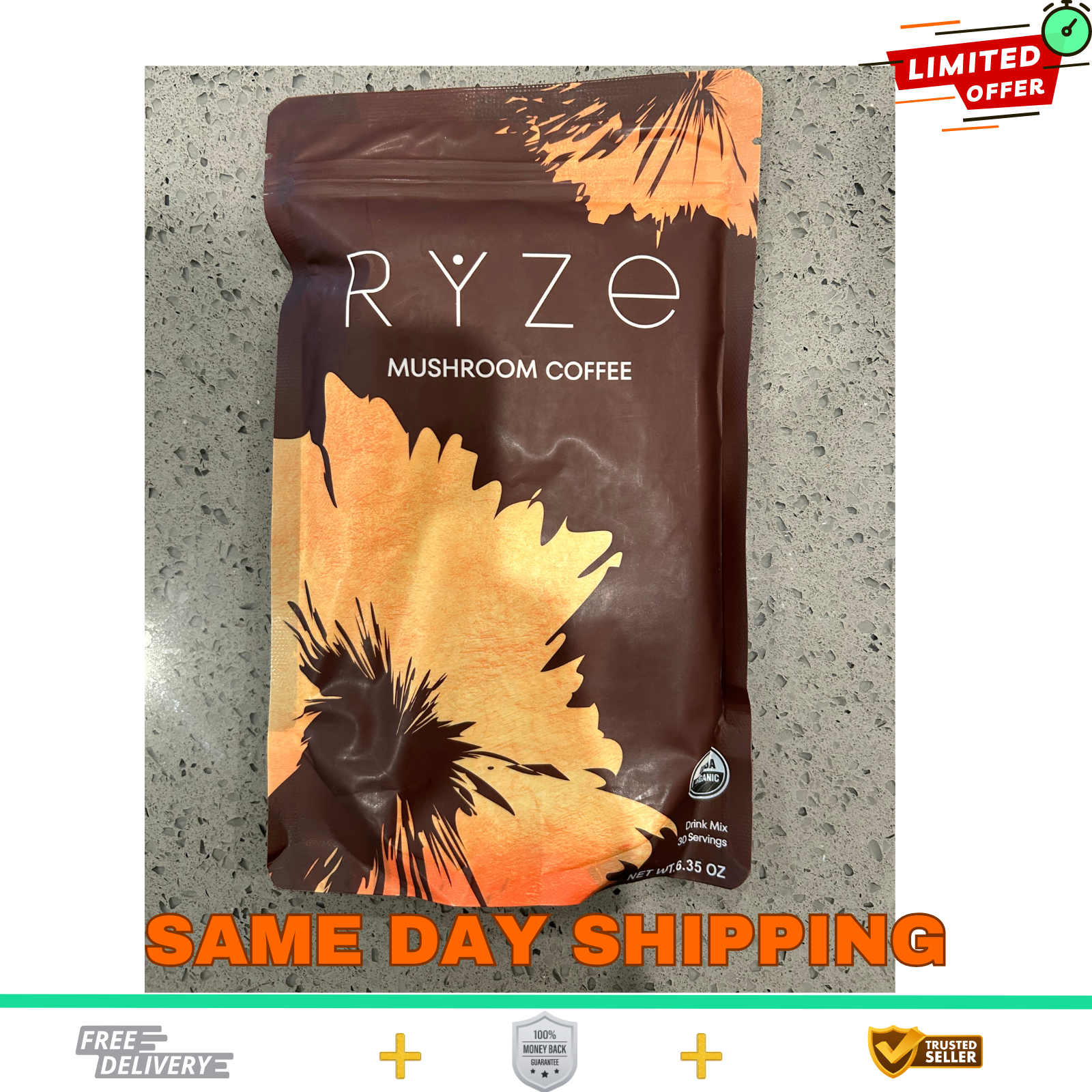 Ryze Mushroom Coffee Organic New 30 SERVINGS FREE SAME DAY SHIPPING