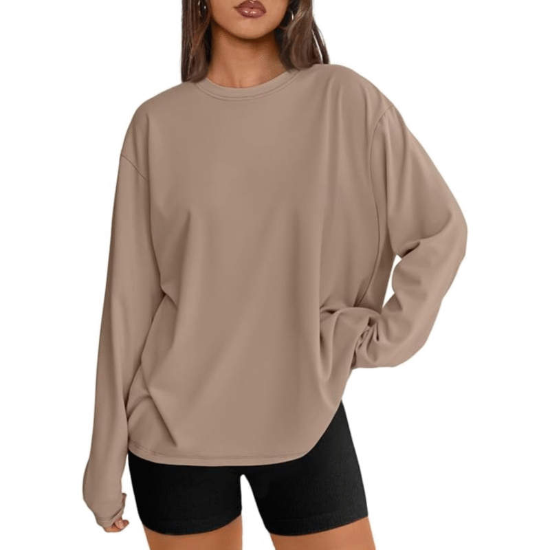 Trendy Queen Womens Oversized Long Sleeve T Shirts 2025 Basic Crewneck Tee Fall Tops Casual Workout Y2K Clothes(Large)