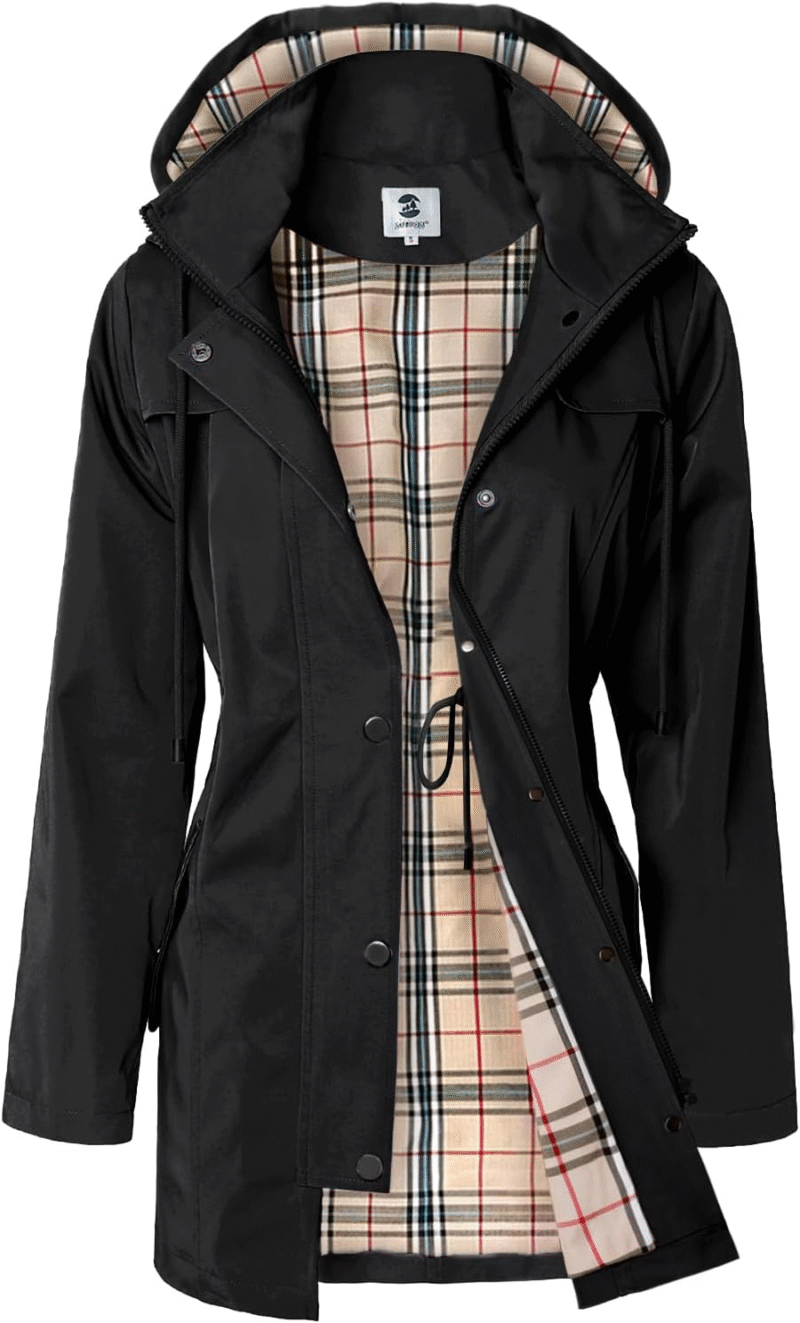 SaphiRose Women's Long Hooded Rain Jacket Outdoor Raincoat Windbreaker(Large)