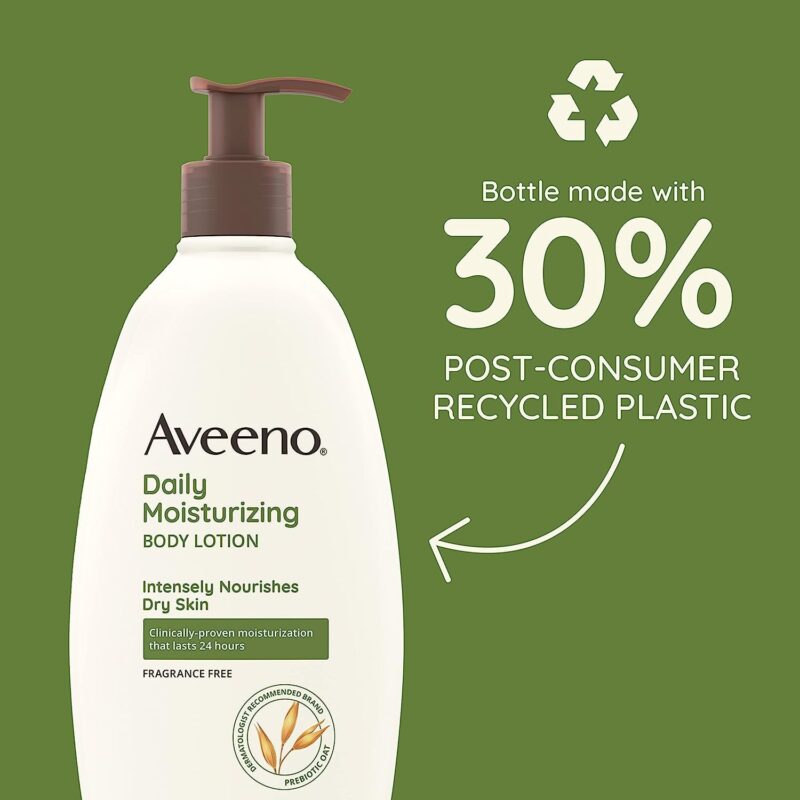 Aveeno Daily Moisturizing Body Lotion for Dry Skin with Prebiotic Oat, Fragrance & Paraben Free, Non-Greasy, Non-Comedogenic, for Sensitive Skin & 72-Hour Moisturizer 18 Fl Oz - Image 4