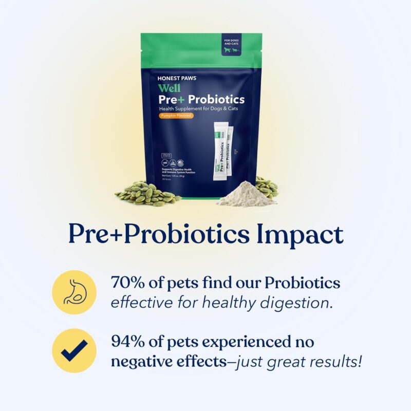 Honest Paws Probiotics for Dogs - Dog Digestion Gut Health Probiotic Powder with Prebiotic Made in The USA, Digestive and Immune Support - Digestive Enzymes with Pumpkin Flavor (30 Sticks) - Image 8