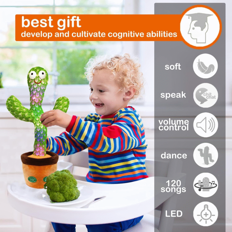 Pbooo Dancing Talking Cactus Toy,Talking Repeat Singing Sunny Cactus Toy 120 Pcs Songs for Baby 15S Record Your Sound Volume Adjustment - Image 8