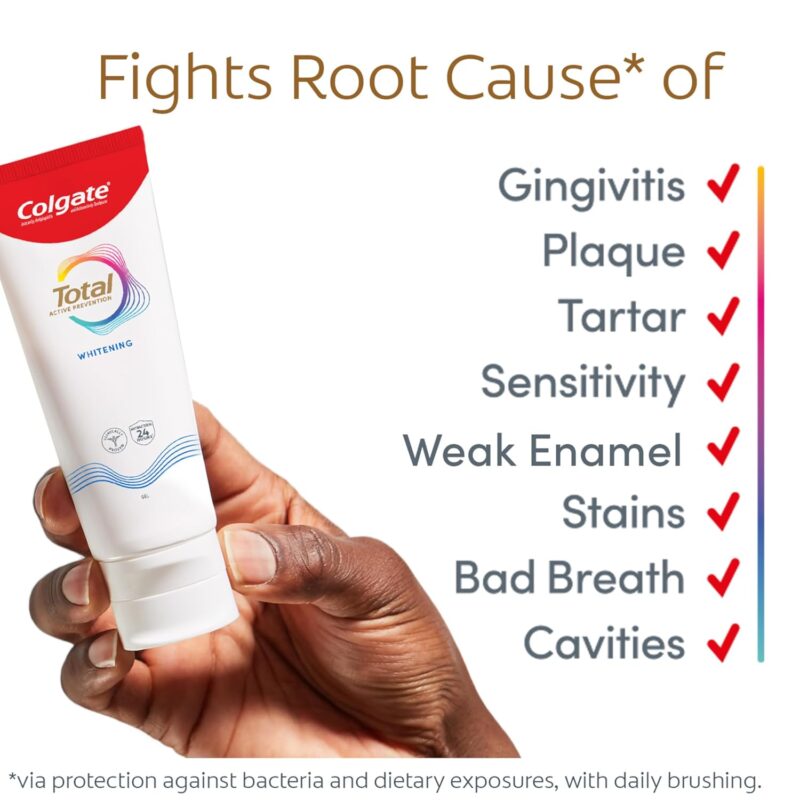 Colgate Total Active Prevention Whitening Gel Toothpaste with Fluoride, Bulk with Clinically Proven Formula That Fights Plaque Bacteria, Mint, 4 Pack, 5.1 oz - Image 7
