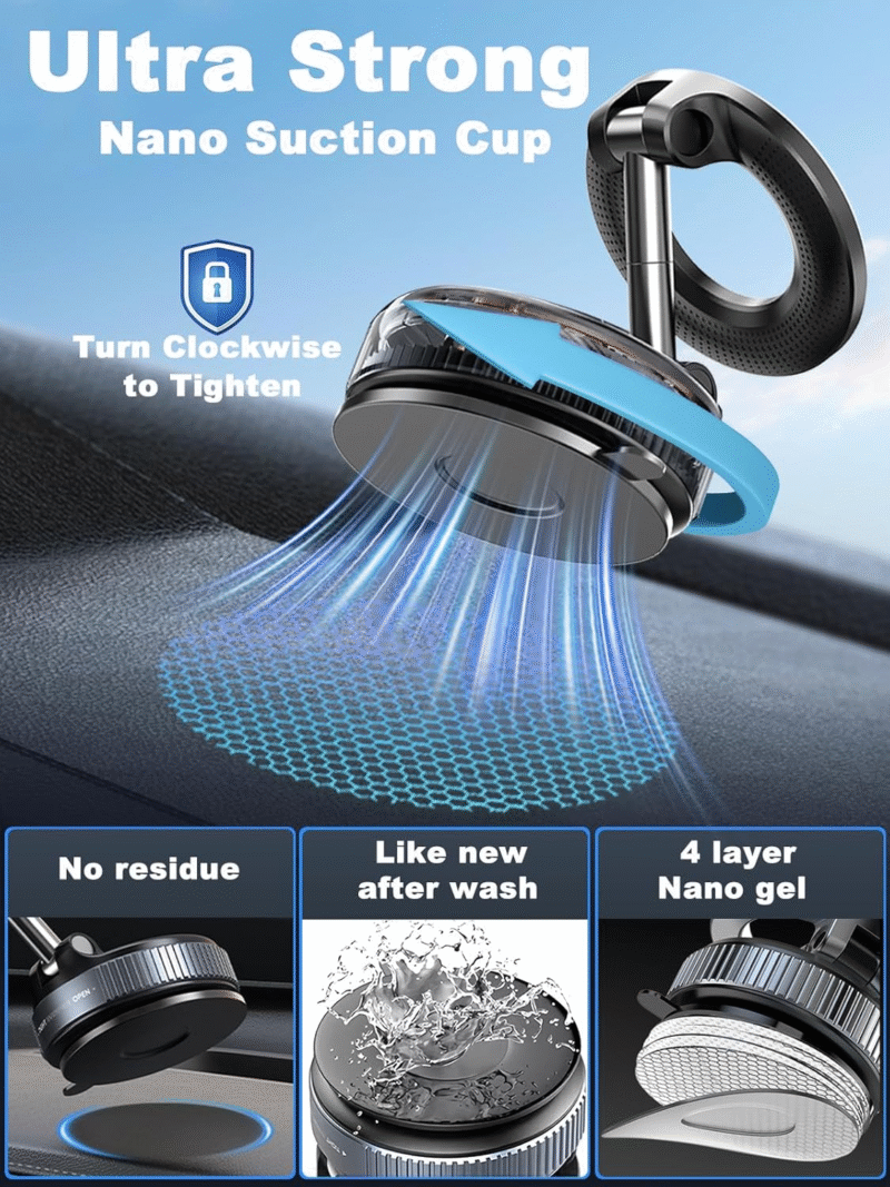 Upgraded 360° Nano Gel Vacuum Magnetic Phone Holder, Car Phone Holder for Magsafe[108+LBS Strongest Suction & 3000gf Strongest Magnetic], Suction Cup Phone Mount for Car/for iPhone 16 Pro Max - Image 2