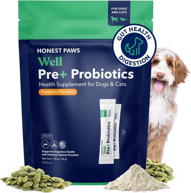 Honest Paws Probiotics for Dogs - Dog Digestion Gut Health Probiotic Powder with Prebiotic Made in The USA, Digestive and Immune Support - Digestive Enzymes with Pumpkin Flavor (30 Sticks) - Image 9