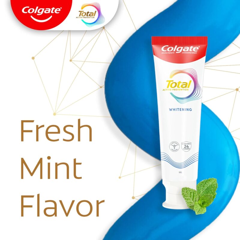 Colgate Total Active Prevention Whitening Gel Toothpaste with Fluoride, Bulk with Clinically Proven Formula That Fights Plaque Bacteria, Mint, 4 Pack, 5.1 oz - Image 2