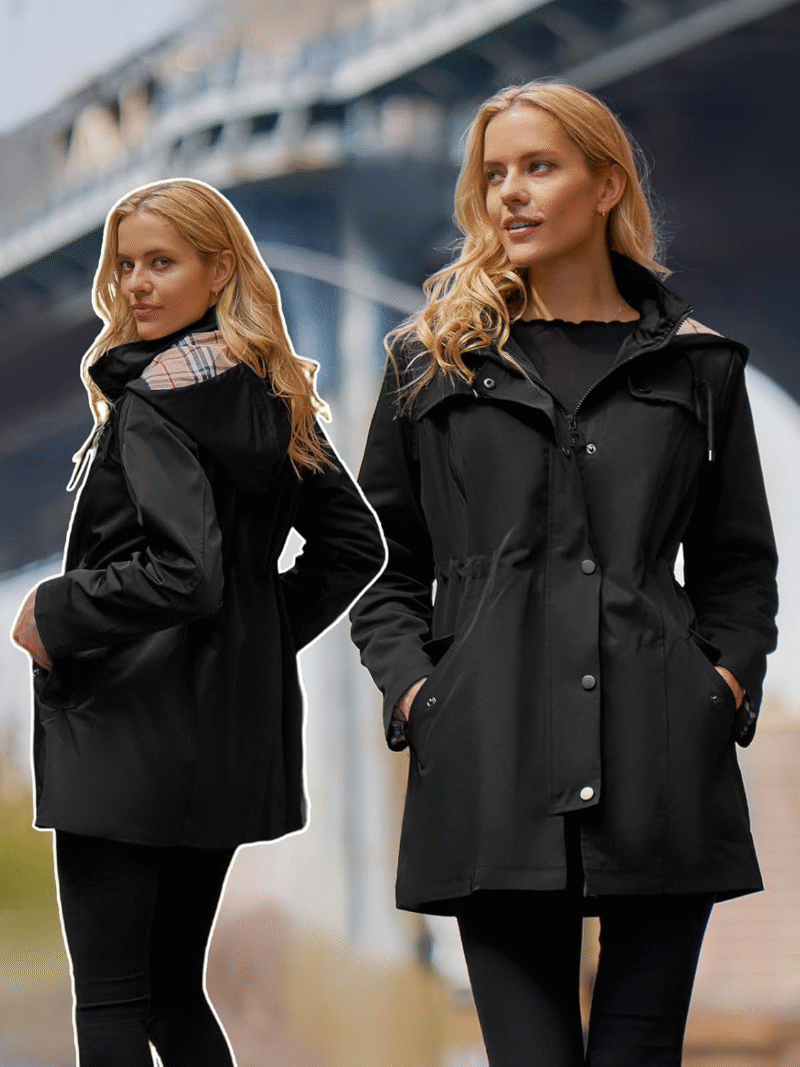 SaphiRose Women's Long Hooded Rain Jacket Outdoor Raincoat Windbreaker(Large) - Image 4