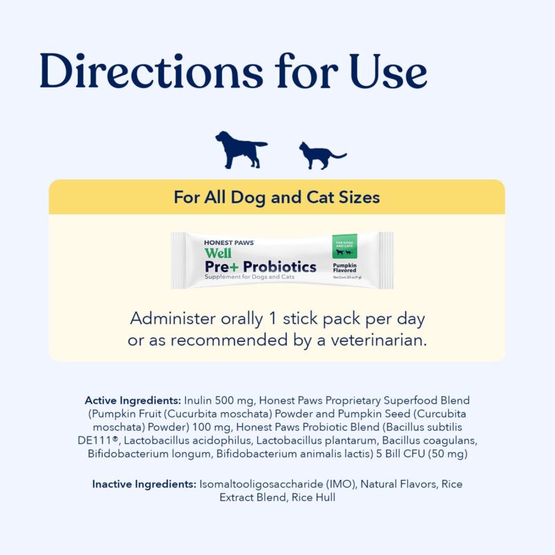 Honest Paws Probiotics for Dogs - Dog Digestion Gut Health Probiotic Powder with Prebiotic Made in The USA, Digestive and Immune Support - Digestive Enzymes with Pumpkin Flavor (30 Sticks) - Image 4