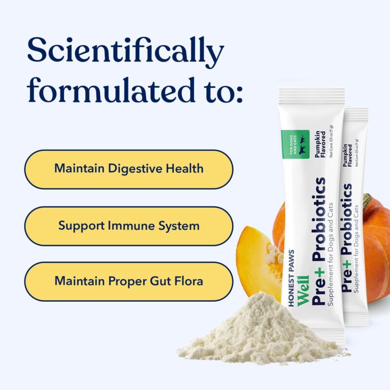 Honest Paws Probiotics for Dogs - Dog Digestion Gut Health Probiotic Powder with Prebiotic Made in The USA, Digestive and Immune Support - Digestive Enzymes with Pumpkin Flavor (30 Sticks) - Image 2