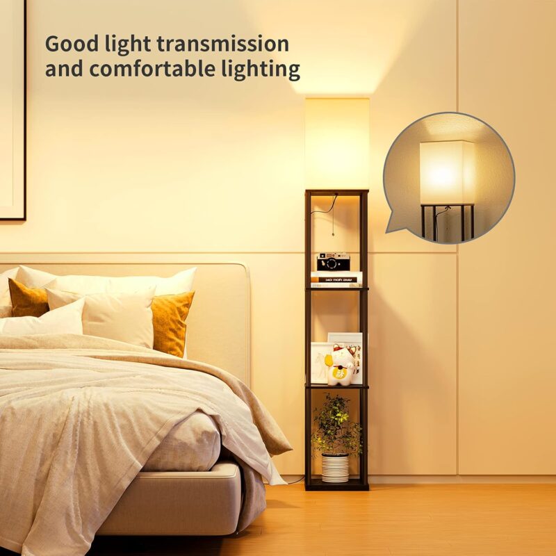 SUNMORY Floor Lamp with Shelves, Modern Square Standing Lamp with 3 Color Temperature Bulb, Corner Display Bookshelf Lamp for Living Room and Bedroom(Black) - Image 3