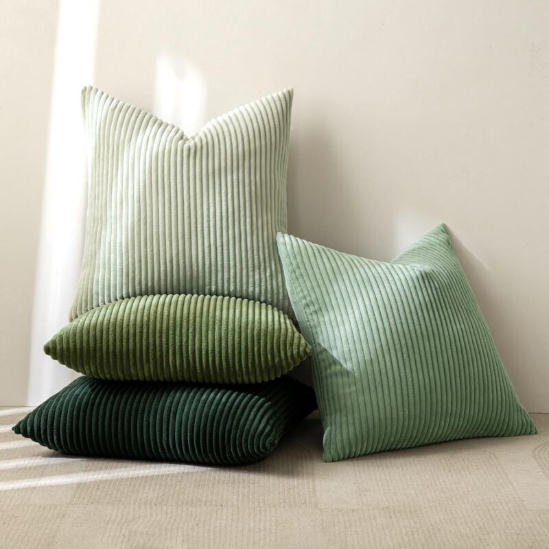 MIULEE Summer Boho Farmhouse Sage Green Throw Pillow Covers 18x18 Inch Set of 4 Mordern Nordic Cushion Covers Soft Corduroy Home Decor for Couch Bed Sofa Living Room Forest Green - Image 7