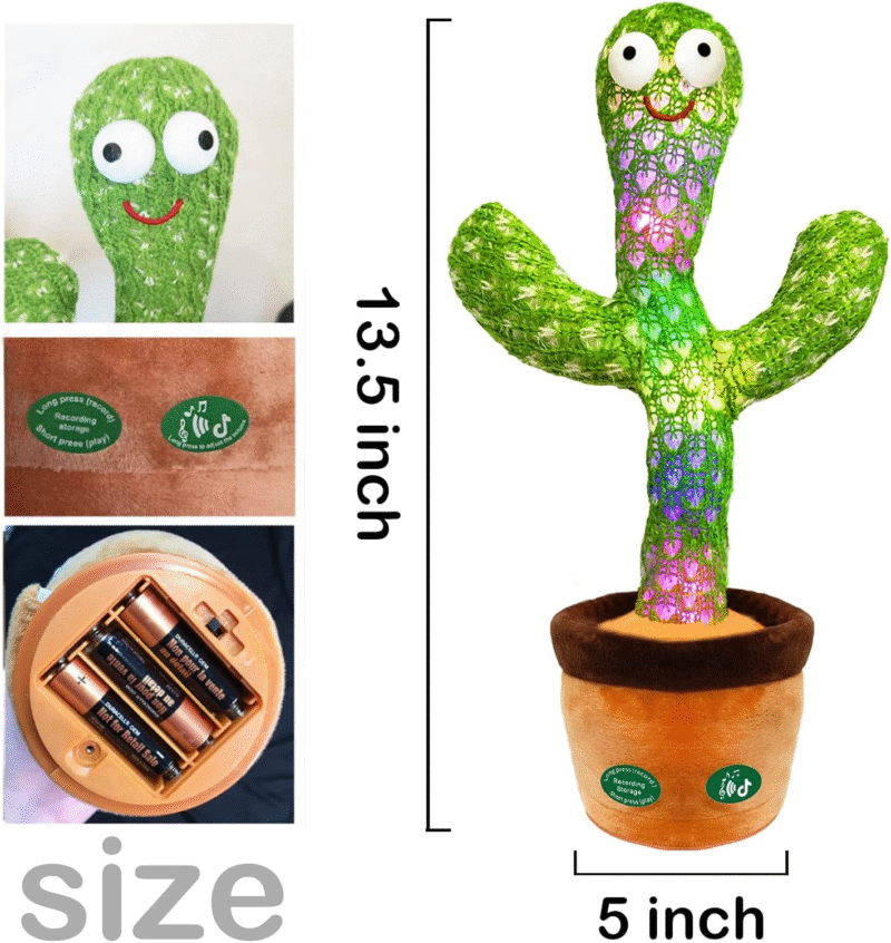 Pbooo Dancing Talking Cactus Toy,Talking Repeat Singing Sunny Cactus Toy 120 Pcs Songs for Baby 15S Record Your Sound Volume Adjustment - Image 3