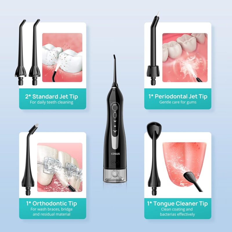 COSLUS Water Dental Flosser Teeth Pick: Portable Cordless Oral Irrigator 300ML Rechargeable Travel Irrigation Cleaner IPX7 Waterproof Electric Flossing Machine for Teeth Cleaning C20(F5020E) - Image 8