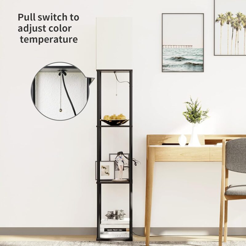 SUNMORY Floor Lamp with Shelves, Modern Square Standing Lamp with 3 Color Temperature Bulb, Corner Display Bookshelf Lamp for Living Room and Bedroom(Black) - Image 8