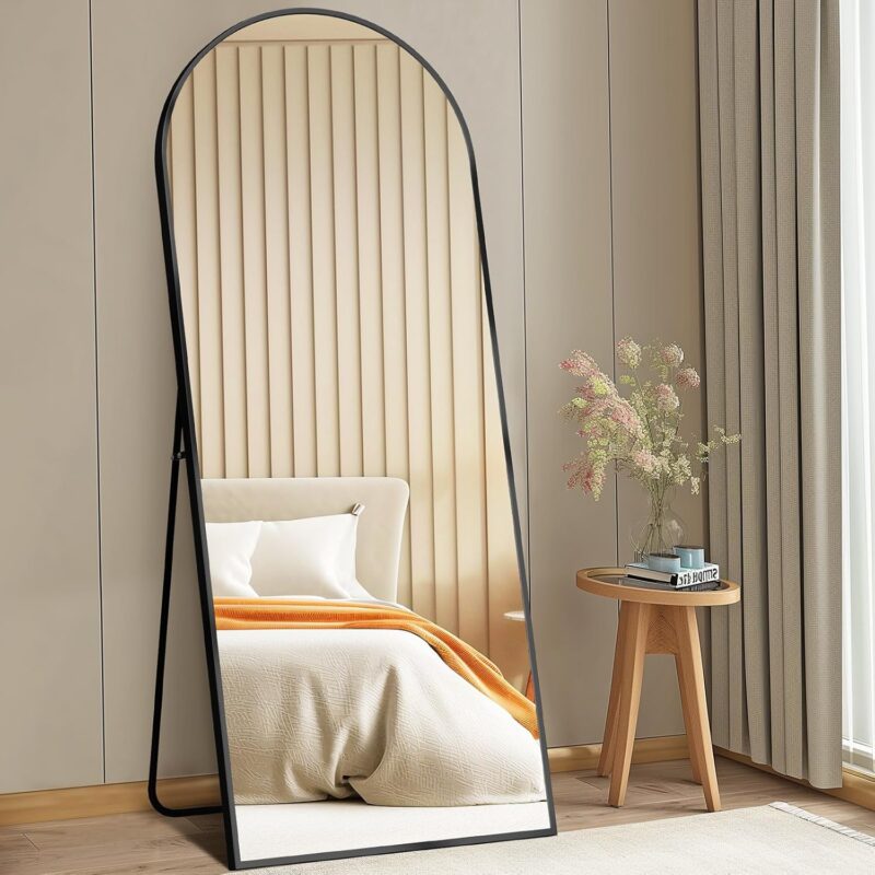 DUMOS Arched Full Length Mirror with Stand 64"x21" Floor Standing Aluminum Frame for Bedroom Body Hanging Leaning Modern Simple Home Decor Shatter-proorf Nano Glass Wall Living Room Cloakroom Black - Image 5