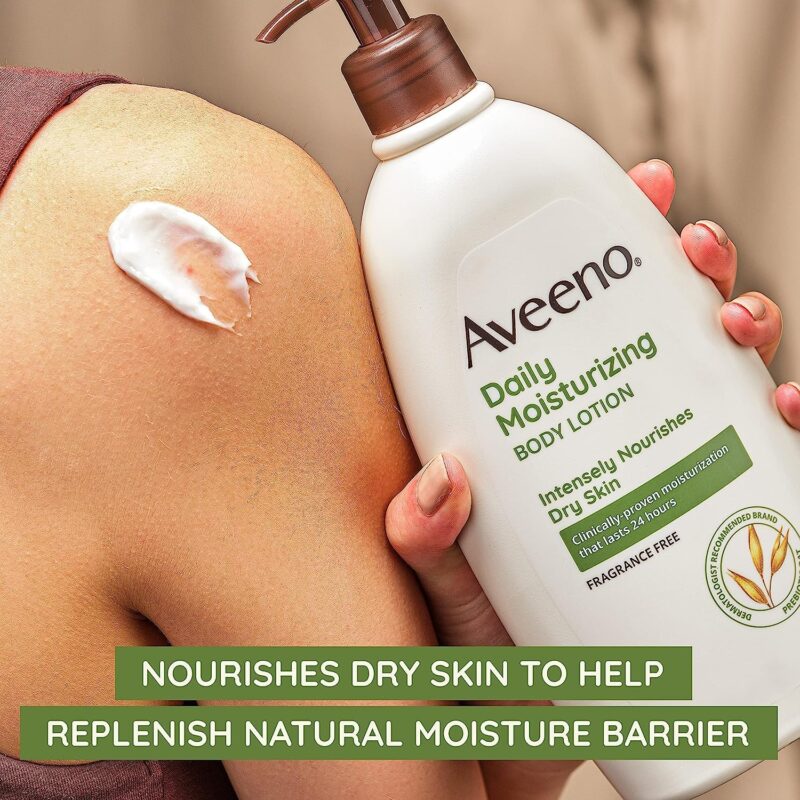 Aveeno Daily Moisturizing Body Lotion for Dry Skin with Prebiotic Oat, Fragrance & Paraben Free, Non-Greasy, Non-Comedogenic, for Sensitive Skin & 72-Hour Moisturizer 18 Fl Oz - Image 2