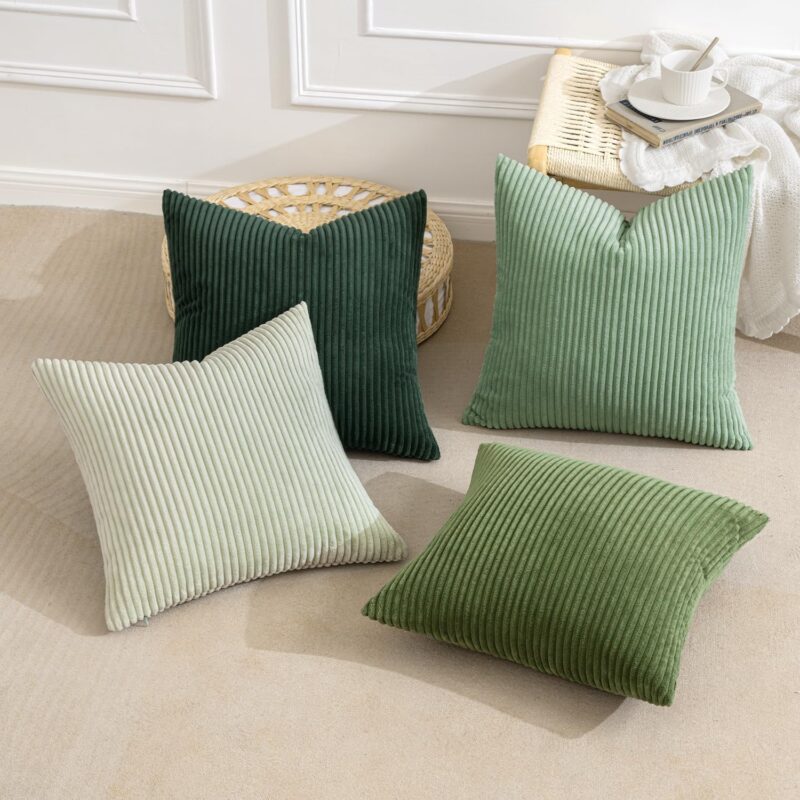 MIULEE Summer Boho Farmhouse Sage Green Throw Pillow Covers 18x18 Inch Set of 4 Mordern Nordic Cushion Covers Soft Corduroy Home Decor for Couch Bed Sofa Living Room Forest Green - Image 4