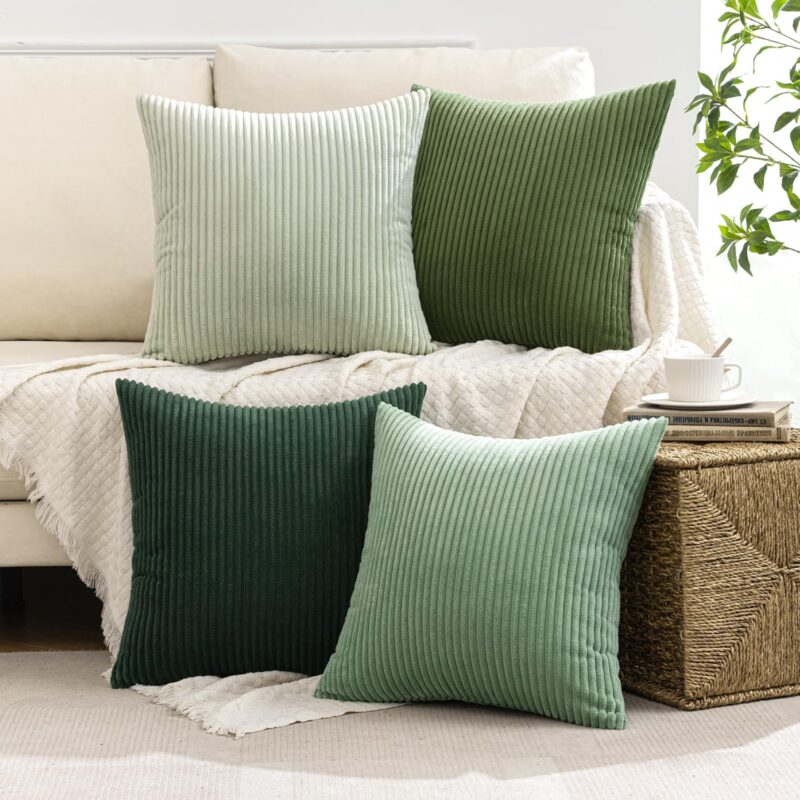 MIULEE Summer Boho Farmhouse Sage Green Throw Pillow Covers 18x18 Inch Set of 4 Mordern Nordic Cushion Covers Soft Corduroy Home Decor for Couch Bed Sofa Living Room Forest Green - Image 2