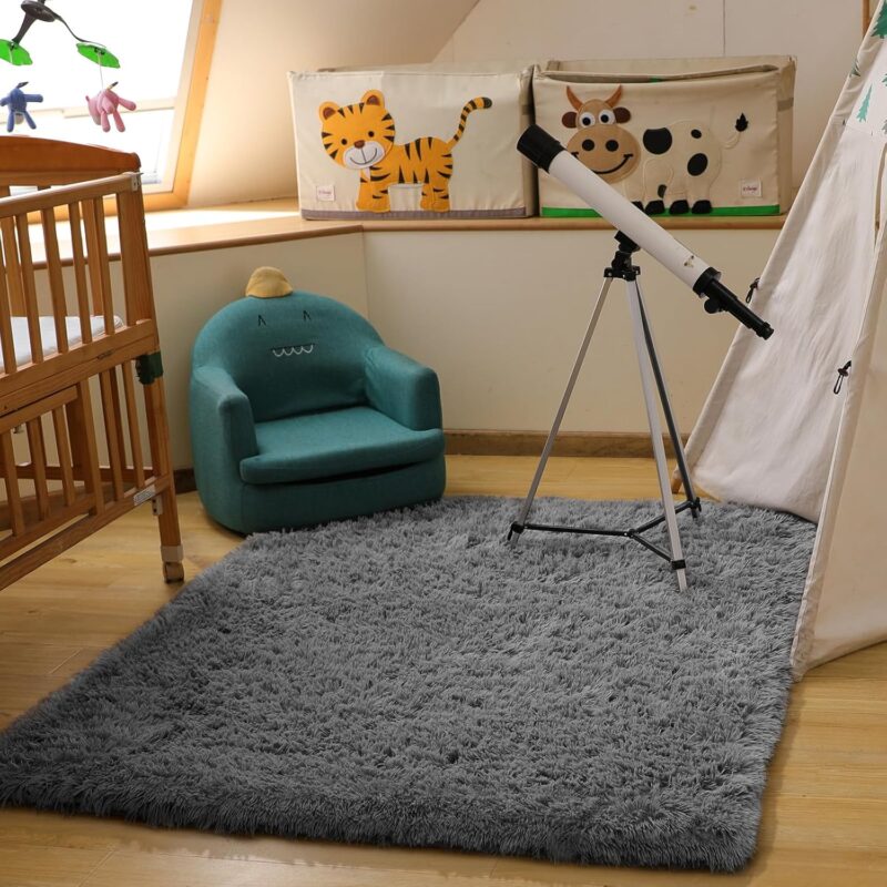 Ophanie Area Rugs for Living Room Bedroom, Upgrade Non-Slip Fluffy Soft Grey Shag Carpet, Indoor Floor Gray 4x6 Fuzzy Shaggy Living Room Plush Rug for Kids Home Dorm Decor Aesthetic - Image 5