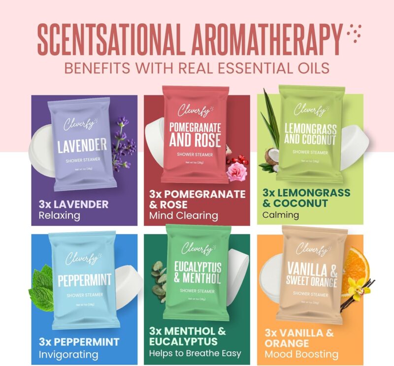Cleverfy Shower Steamers Aromatherapy for Women and Men – Self-Care Shower Bombs for Stress Relief and Relaxation – 18 Tablets - Image 2