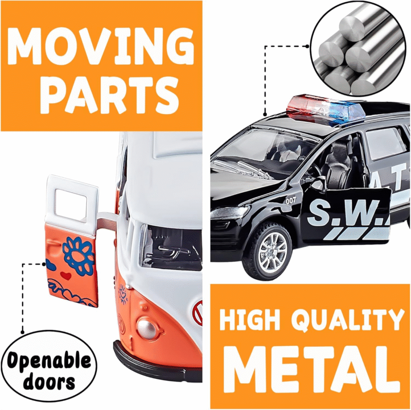 KIDAMI Die-cast Metal Toy Cars Set of 5, Openable Doors, Pull Back Car, Gift Pack for Kids (Official Car) - Image 6