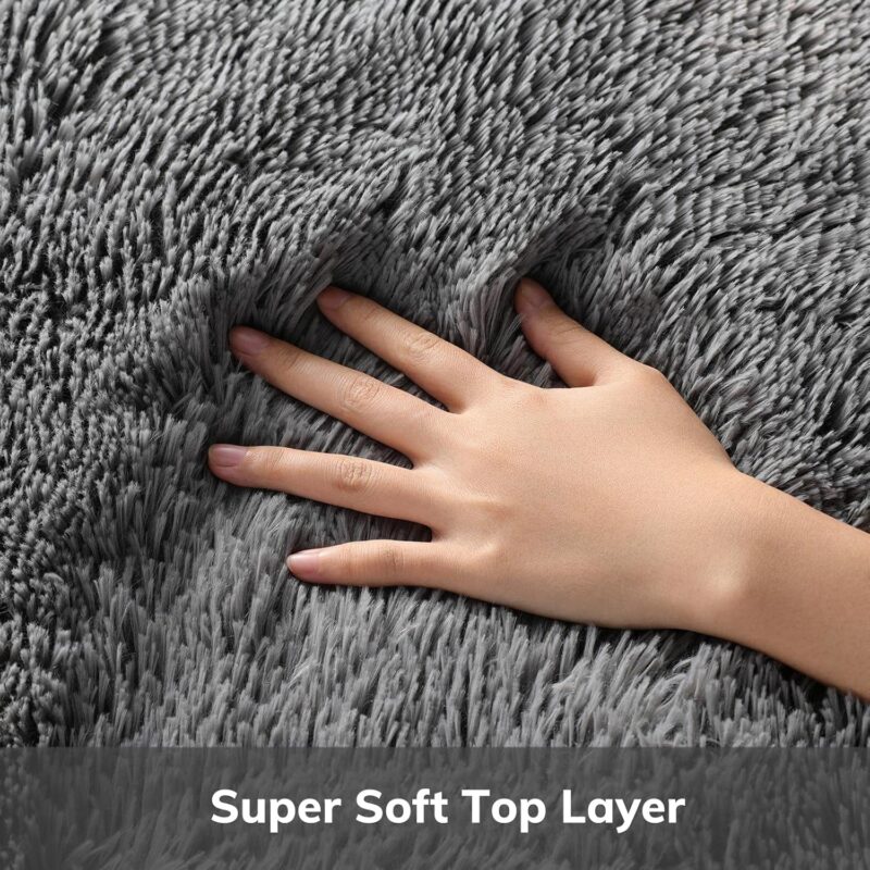 Ophanie Area Rugs for Living Room Bedroom, Upgrade Non-Slip Fluffy Soft Grey Shag Carpet, Indoor Floor Gray 4x6 Fuzzy Shaggy Living Room Plush Rug for Kids Home Dorm Decor Aesthetic - Image 2