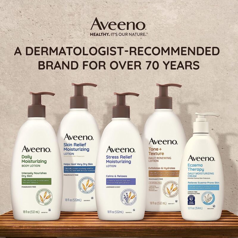 Aveeno Daily Moisturizing Body Lotion for Dry Skin with Prebiotic Oat, Fragrance & Paraben Free, Non-Greasy, Non-Comedogenic, for Sensitive Skin & 72-Hour Moisturizer 18 Fl Oz - Image 7