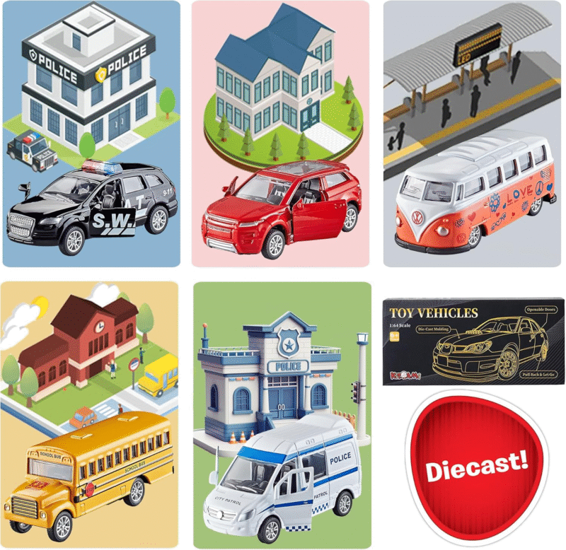 KIDAMI Die-cast Metal Toy Cars Set of 5, Openable Doors, Pull Back Car, Gift Pack for Kids (Official Car) - Image 4