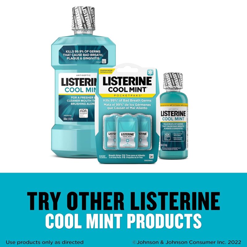 Listerine PocketPaks Cool Mint Breath Strips, Portable Pocket-Sized Oral Care Mouth Freshener, Dissolving Strips Kill 99% of Bad Breath Germs, Sugar Free, 3 x 24-Strip Packs - Image 5