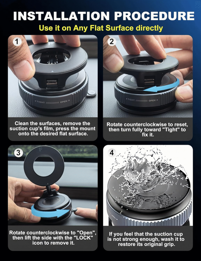 Upgraded 360° Nano Gel Vacuum Magnetic Phone Holder, Car Phone Holder for Magsafe[108+LBS Strongest Suction & 3000gf Strongest Magnetic], Suction Cup Phone Mount for Car/for iPhone 16 Pro Max - Image 4