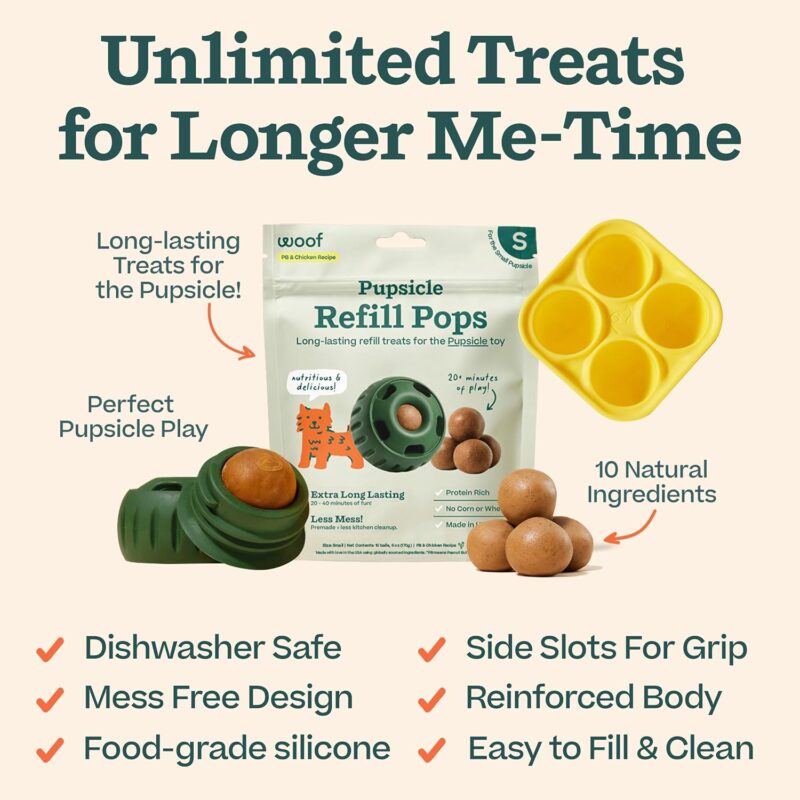 WOOF Starter Pack - Interactive Dog Toys for Boredom - Dog Treat Molds Silicone - Chicken-Flavored Healthy Treats for Dogs - Pupsicle Doggy Enrichment Toy - for Small Pups - 10-25 lbs - Image 7