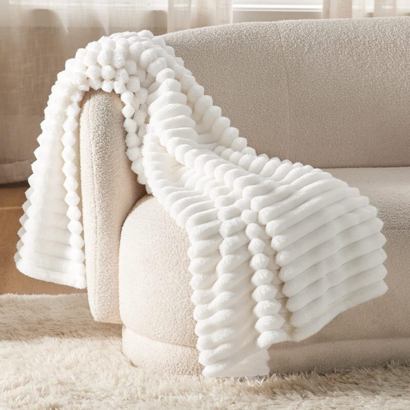 Bedsure GentleSoft White Throw Blanket for Couch - Cozy Blanket for Women, Cute Fleece Throws for Girls, Teacher Gifts Birthday Gifts for Women Men Mom, Room Home Dorm Decor, Off White, 50x60 Inches - Image 3