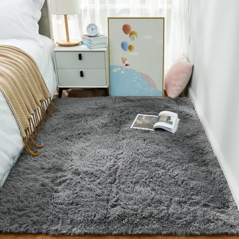 Ophanie Area Rugs for Living Room Bedroom, Upgrade Non-Slip Fluffy Soft Grey Shag Carpet, Indoor Floor Gray 4x6 Fuzzy Shaggy Living Room Plush Rug for Kids Home Dorm Decor Aesthetic - Image 4