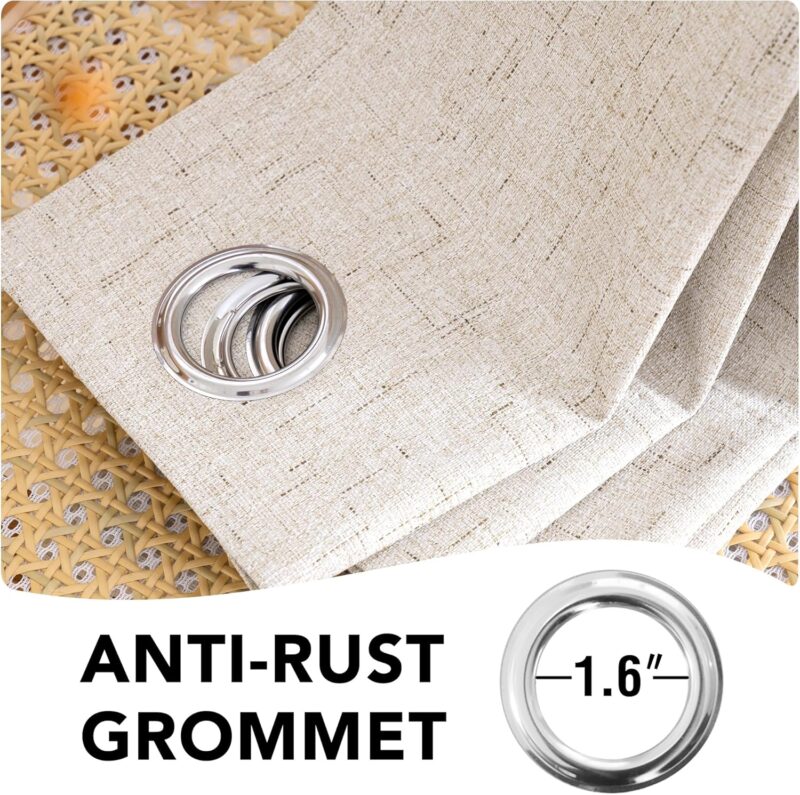 H.VERSAILTEX Linen 100% Blackout Curtains for Bedroom Full Light Blocking Curtains, Textured Window Curtain for Living Room 84 inch Grommet, Energy Efficient Curtains White Liner(2 Panels, Natural) - Image 5