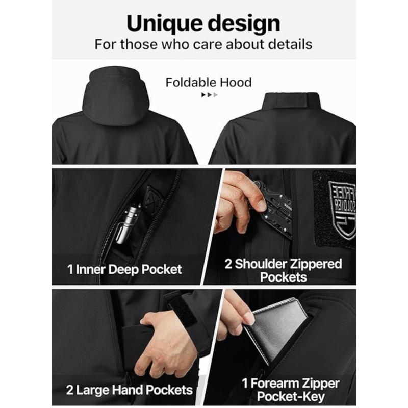 FREE SOLDIER Men's Outdoor Waterproof Soft Shell Hooded Military Tactical Jacket(Large) - Image 6