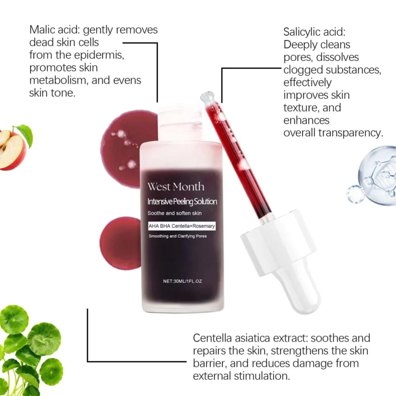 West&Month 30ml Exfoliating Face Serum Improve Dullness AHA BHA Repairing Face Shrink Pores Moisturizing Soothe Facial Serum - Image 4