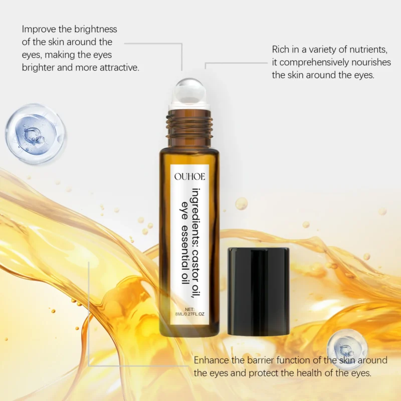 Ouhoe 8ml Castor Oil Anti Dark Circles Eye Serum Roller Moisturize Skin Tighten Remove Eye Bag Puffiness Nourishing Eye Serum - Image 2