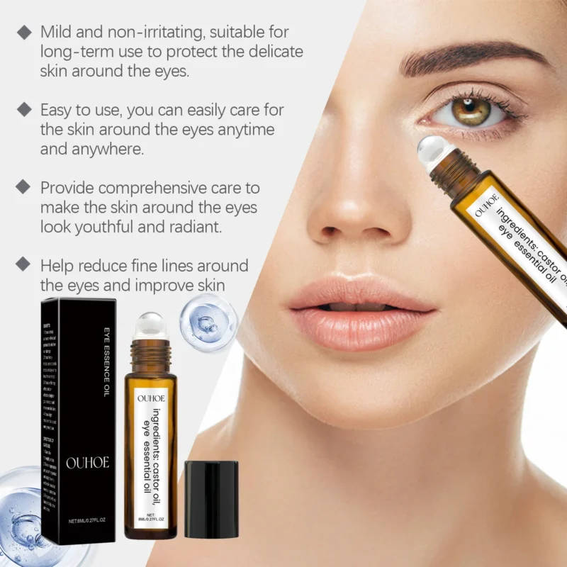 Ouhoe 8ml Castor Oil Anti Dark Circles Eye Serum Roller Moisturize Skin Tighten Remove Eye Bag Puffiness Nourishing Eye Serum - Image 3