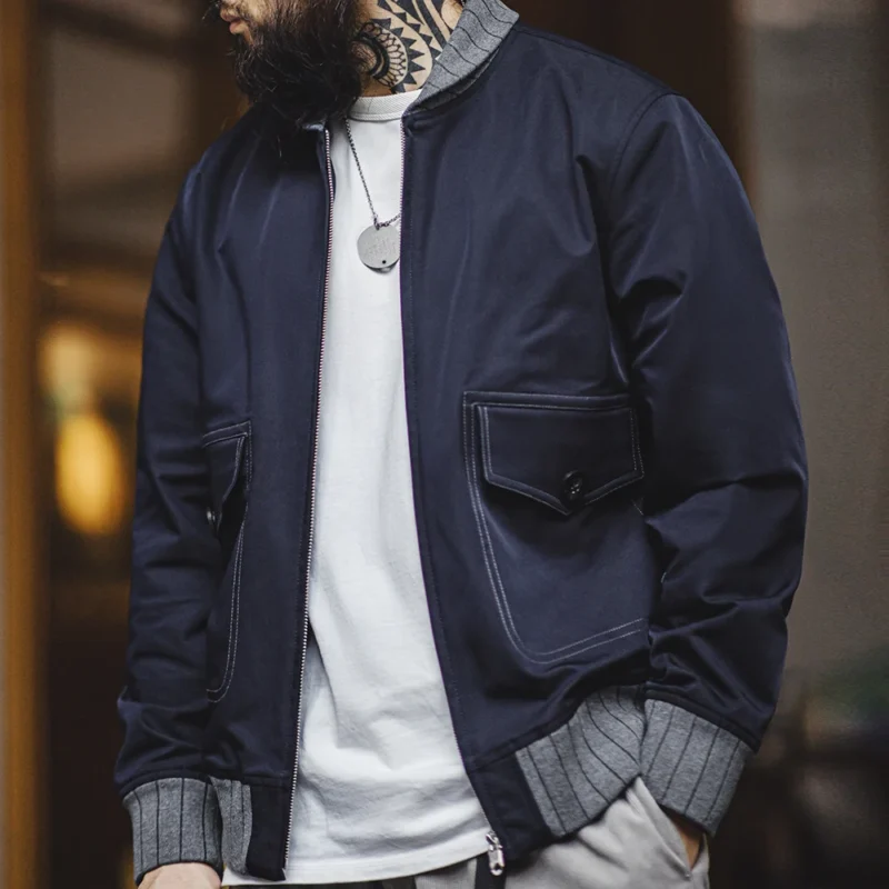 Maden Retro A1 Flight Short Blue Jacket with Contrast Color Splicing Baseball Uniform Coat for Men's Overcoat Spring and Autumn - Image 2