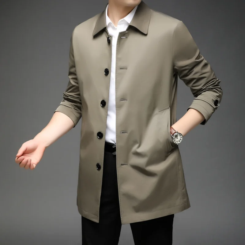Men's Trench Coat, Medium Length, British Coat, Outerwear, Double Breasted, Fashion, Spring, Autumn, 4XL - Image 4